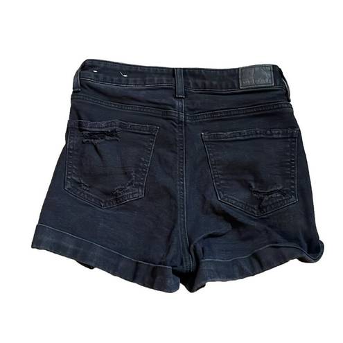 American Eagle Stretch Black Denim Mom Short High Rise Distressed Shorts size 0