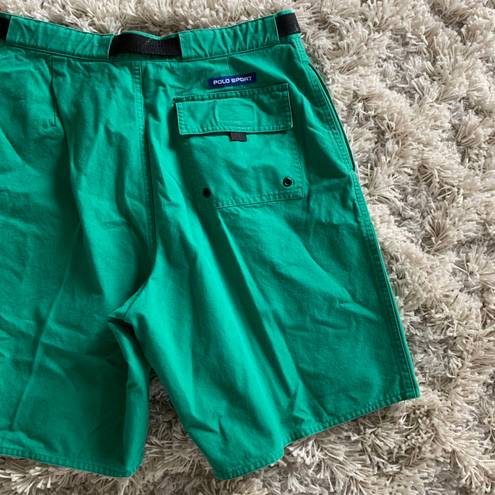 Polo Green Vintage  Sport Shorts Cotton High Waisted Buckle Belt Shorts