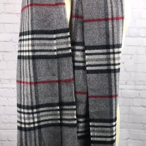 V. Fraas Cashmink by  scarf gray red black white plaid EUC