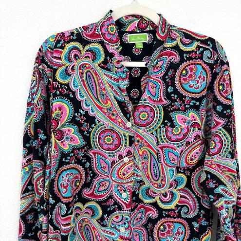 Vera Bradley  Women's 100% Cotton Parisian Paisley Button Shirt Top Black Size XL