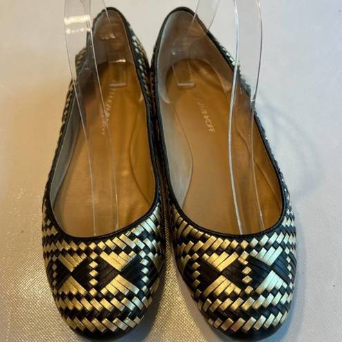 Rebecca Minkoff  Black/Gold Woven‎ Uma Flat 8.5 M