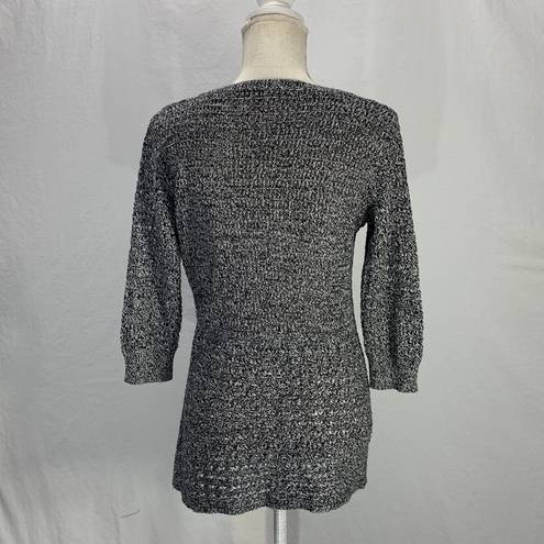 DKNY  Loose Knit Deep V neck Black and White Button Cardigan Size Medium