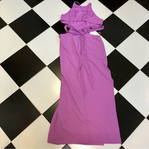 Halston Heritage Open Back Long Gown Cut Outs Orchid Bright Purple Pink sz 12