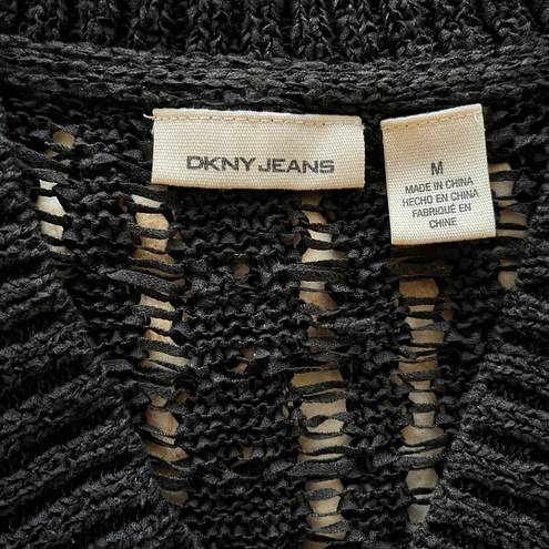 DKNY Y2K  Jeans Black Knit 3/4 Sleeves Pullover V-neck Sweater Vintage Size M