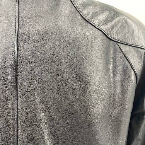 Vintage Leather Jacket Double Breasted Button Down Oversized Black Womens Medium