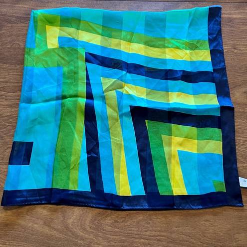 Oscar de la Renta  Vintage Scarf Geometric Abstract Square Blue Green Designer