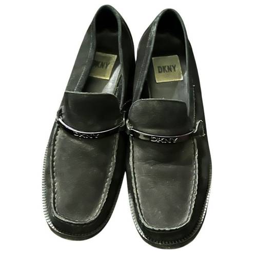 DKNY Vtg 90s  Black Suede Leather Moc Toe Buckle Loafers Sz 8M