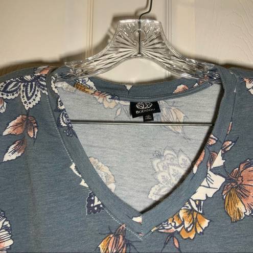 Bobeau  Blue Floral Print Knit Cold Shoulder 3/4 Sleeve Top 1X