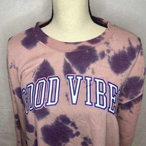 Mighty fine  Good Vibes Pink Purple Tie Dye Crew neck Sweatshirt Sz L