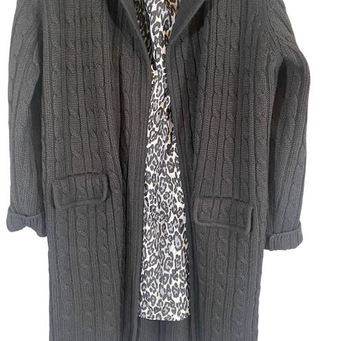 W By Worth Worth Black Cable Knit Heavy Wool Blend Long Belted Sweater Cardigan Women Sz L