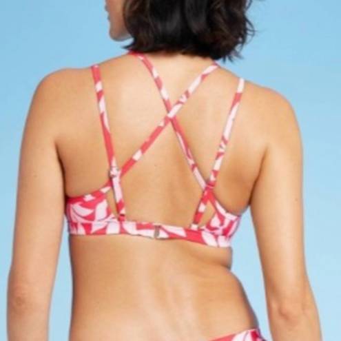 All In Motion Red Floral Triangle Bikini Top Size Small