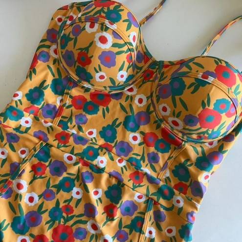 Modcloth  The Pippa Yellow Floral One Piece Full Coverage One Piece Swim Suit