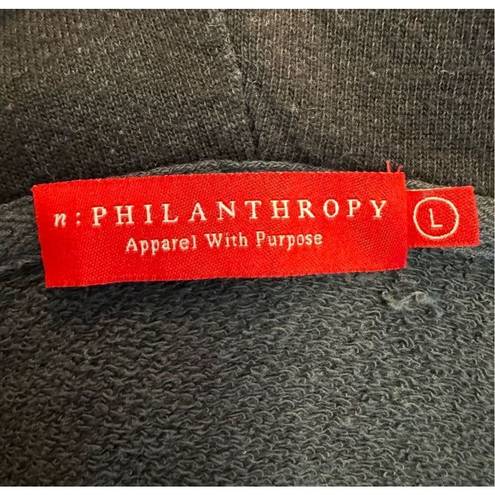 n:philanthropy  Penny Pullover Hoodie L Black Kangaroo Pocket Distressed Raglan