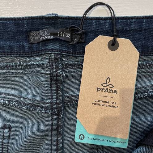 prAna New  Buxton Mid Rise Slim Boyfriend Jeans Stretch Denim Deep Blue Size 14