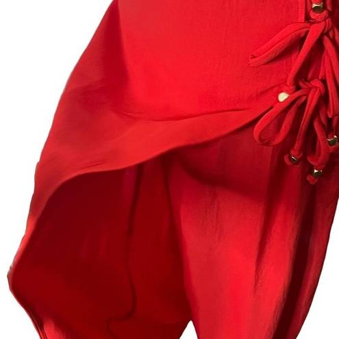 Vix Paula Hermanny  Cyndi Crinkled Voile Midi Wrap Dress Red Womens Size L