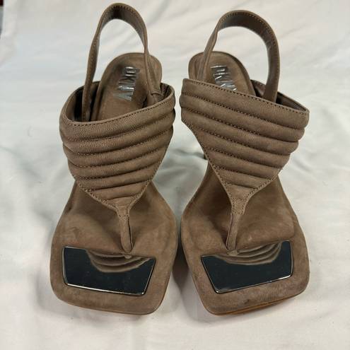 DKNY NWOB  Size 6.5 Brown Leather Ranae Square Toe Slingback Stiletto Sandal