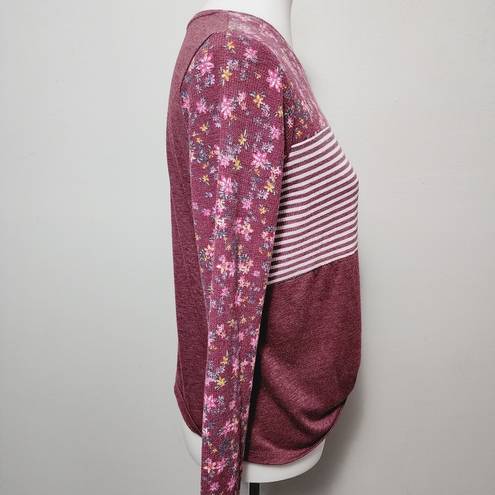 belle du jour  Floral Color Block Patterned Tie Waist Long Sleeve Tee Size Medium