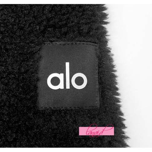 Alo Yoga Alo Shanti Half-Zip Sherpa Jacket Black Fuzzy Faux Fur Shearling Teddy Sweater