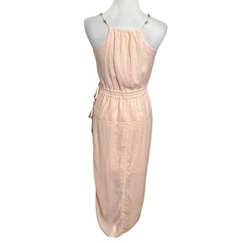 Vix Paula Hermanny  Zoey Linen Midi Dress In Nude Tan Women’s Size XS Flawed