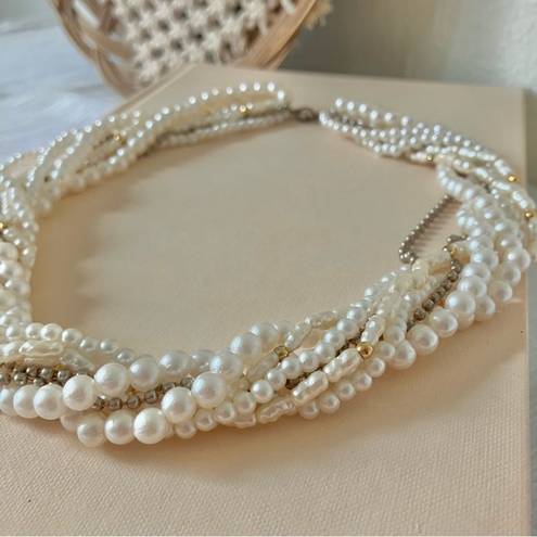 American Vintage Vintage “Hettienne” Mixed Pearls Multi Strand Necklace 18” Freshwater Gold Silver