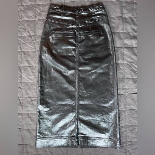 Pilcro RARE  Silver Metallic Denim Structured Column Midi Skirt - 2