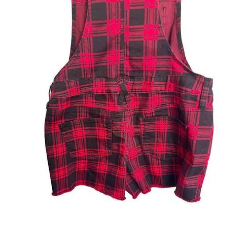 Hot Topic  HT Denim Red Black Plaid Goth Grunge Shortalls Shorts Womens Rock M