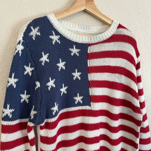 Grayson Threads  Pull Over Cable Knit American Flag Novelty Sweater Graphic S