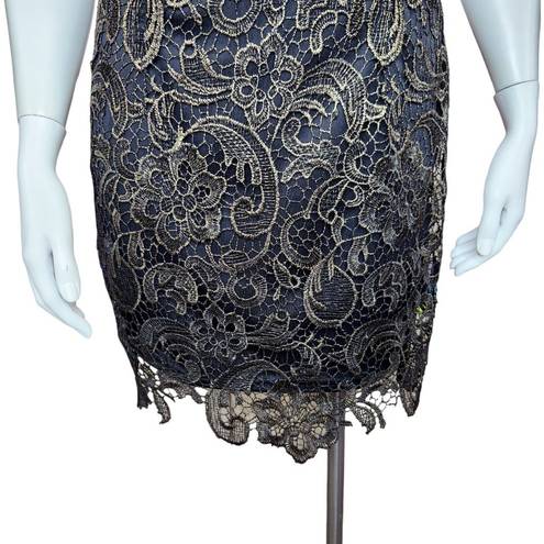 Sans Souci  Womens Small Black Gold Floral Overlay Sleeveless Midi Cocktail Dress