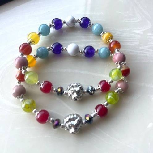 Head Lion  one NEW stretch bracelet beaded rainbow carnelian rhodonite Amazonite