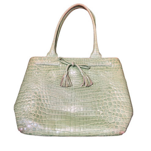 Talbots  Womens Genuine Leather Reptile Embossed Handbag Green Tote Purse