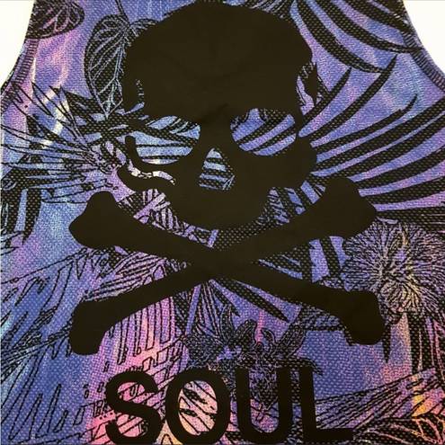 SoulCycle  SKULL BLACK PURPLE LEAF TROPICAL UNISEX PERFORMANCE MESH TANK TOP M