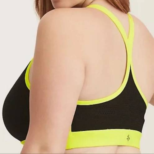 Torrid  Active Black Mesh Neon Yellow Green Sports Bra Plus Size 3X Unlined