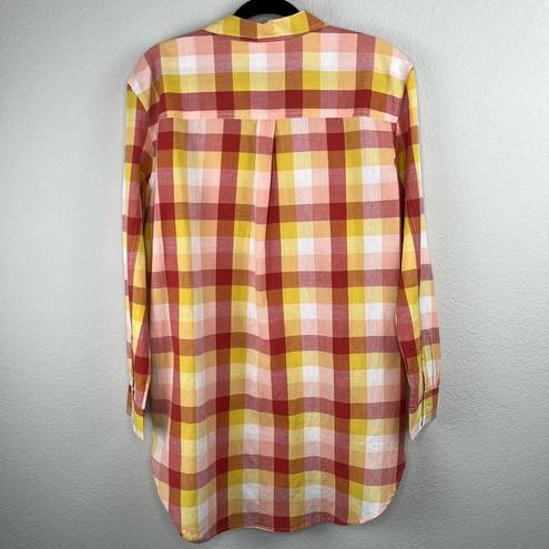 Caslon Colorful Plaid Long Sleeve Cotton Becca Tunic Top Rust Oversized Large NWOT