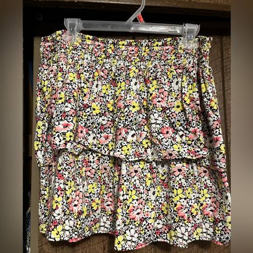 No Bo  Yellow Floral Ruffle Smocked Mini Skirt