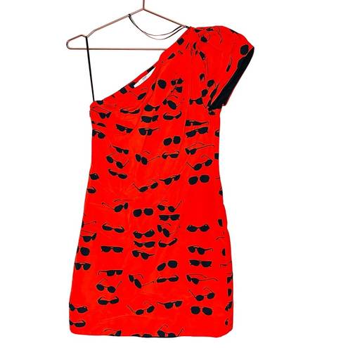 Victoria Beckham VICTORIA  Red Printed Sunglasses One Shoulder Dress Size 4