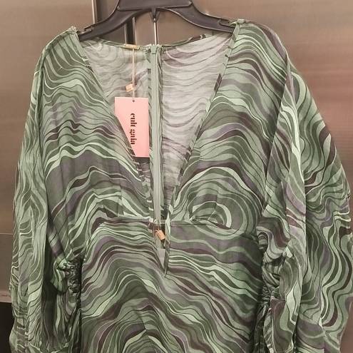 Cult Gaia 💕💕 Bruna Coverup ~ Linen Silk Saltation Basil Green Print Small S NWT