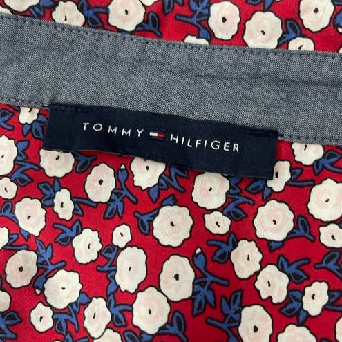 Tommy Hilfiger Floral printed Top 1/2-zip Red White Blue Tab Sleeve size medium