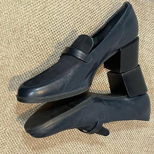 Krass&co WESLEY &  Navy Blue Heeled Leather Loafers with Buckle-8