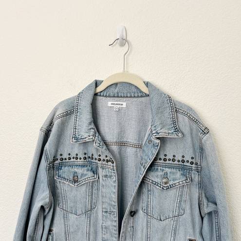 Good American [] Light Wash Studded Distressed Oversized Denim Jacket Sz Large L