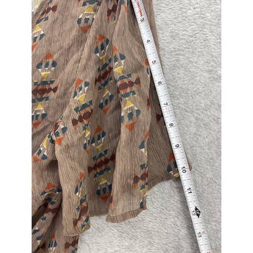 Kirra  Women's Blouse Tie Front Brown Taupe Tribal Sheer Size Large