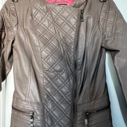 Bernardo Collection by  Taupe Faux Leather Quilted Moto Jacket XS GUC