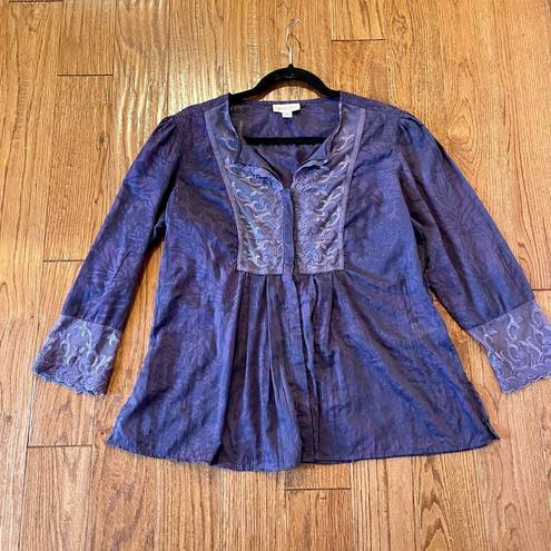 Coldwater Creek  purple lace trim blouse size large