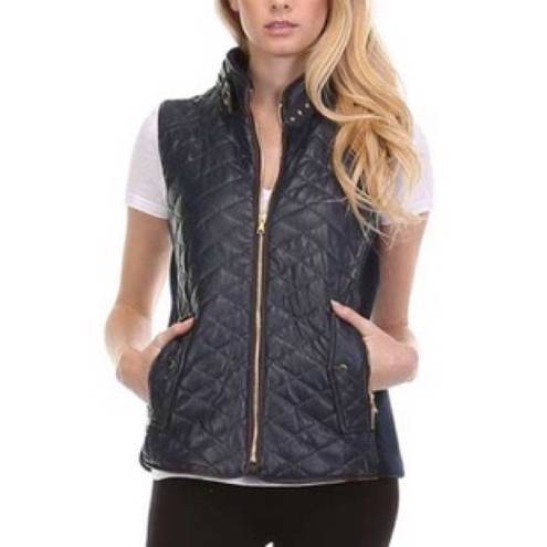 FATE. navy faux leather quilted zippered vest with pockets size L