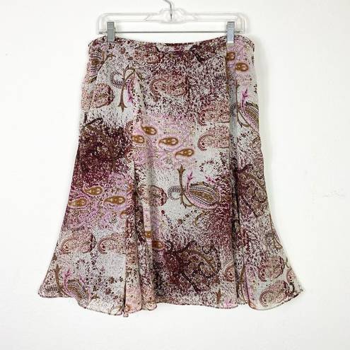 Coldwater Creek (L Petite)  Y2k Style Brown & Pink Paisley Splattered ALine Skirt