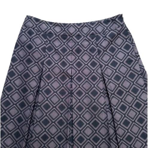 Ann Taylor  Skirt Purple Black Geo Print Silk Cotton Pleated Knee Length Size 8