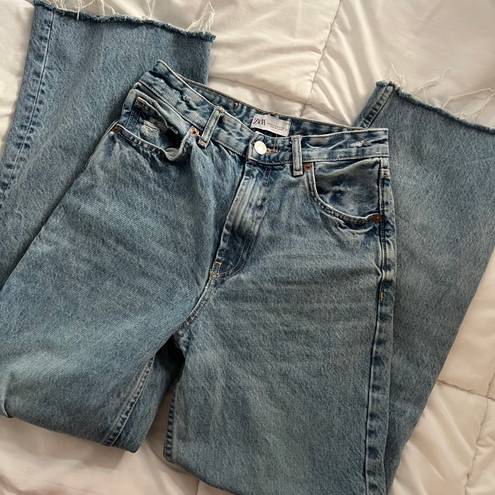 ZARA distressed wide leg denim jeans