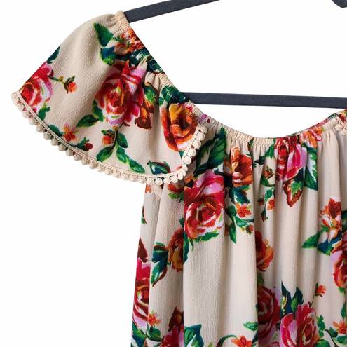 Chelsea and Violet Boho Floral Off Shoulder Mini Casual Summer Flirty Dress  XS