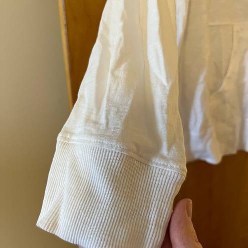 J.Jill  White Long Sleeve Shirt Drawstring At Top Kangaroo Pockets Size Large