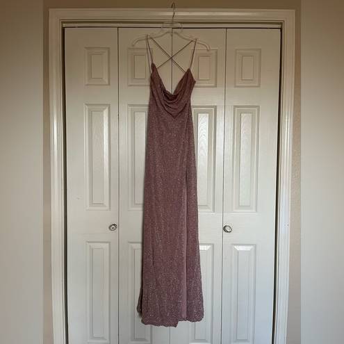 Windsor Pink/Dusty Rose/Mauve Glitter Dress with Slit