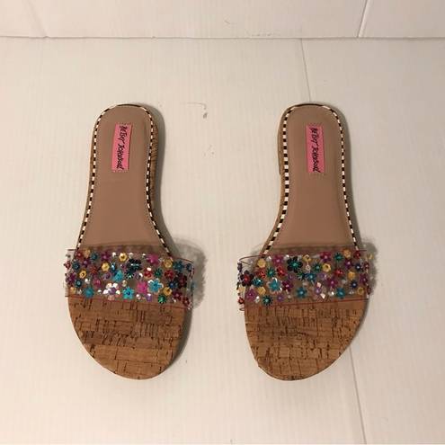 Betsey Johnson Betsy Johnson embellished beads slide on flat sandals fits size 8